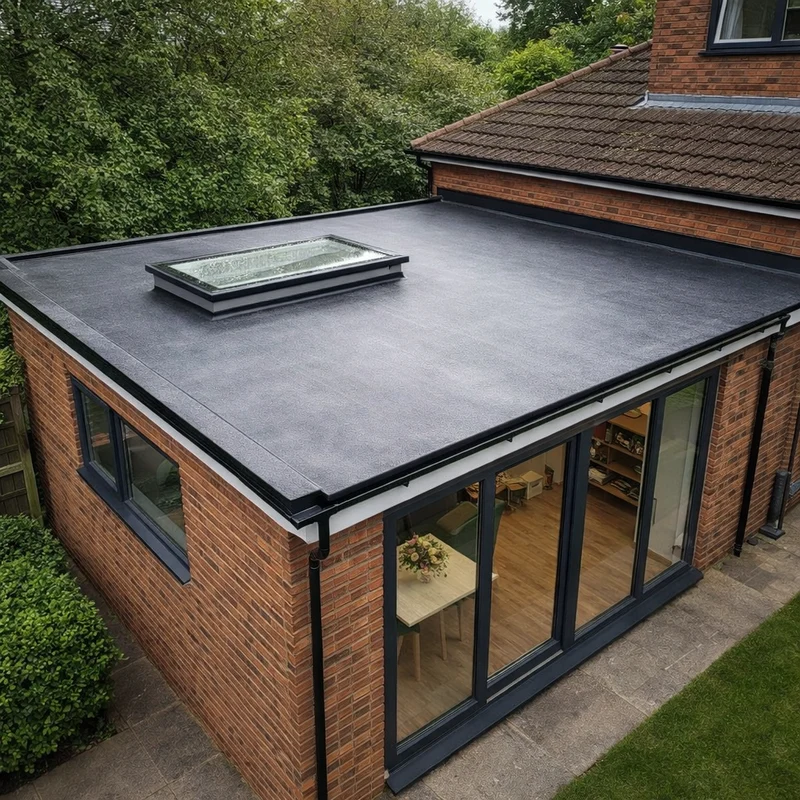 Modern completed flat roof on a residential extension